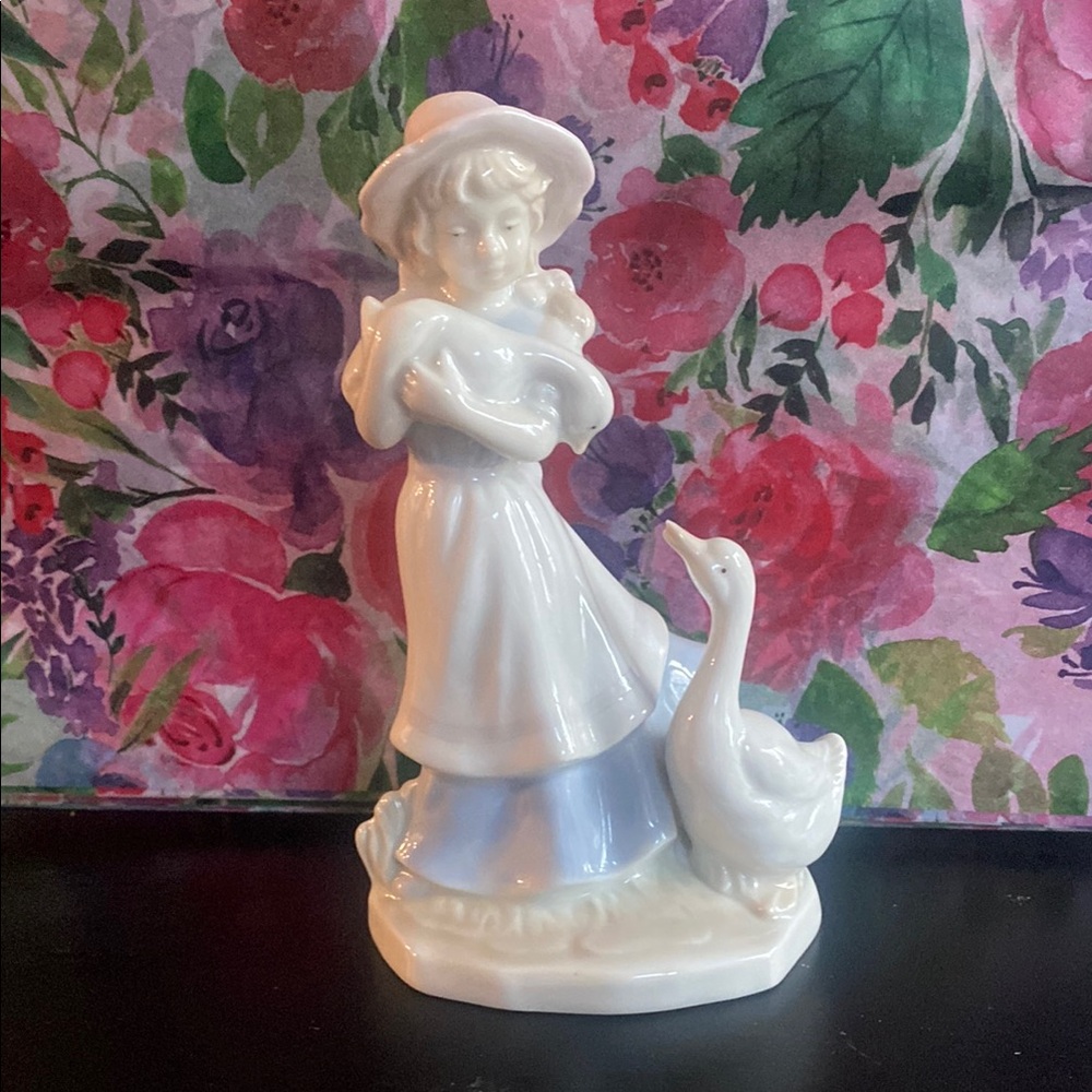 Vintage German Porcelain Figurine Girl With Geese